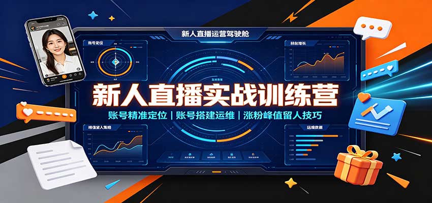 新人直播实战训练营:账号精准定位,账号搭建运维,涨粉峰值留人技巧-网赚副业网