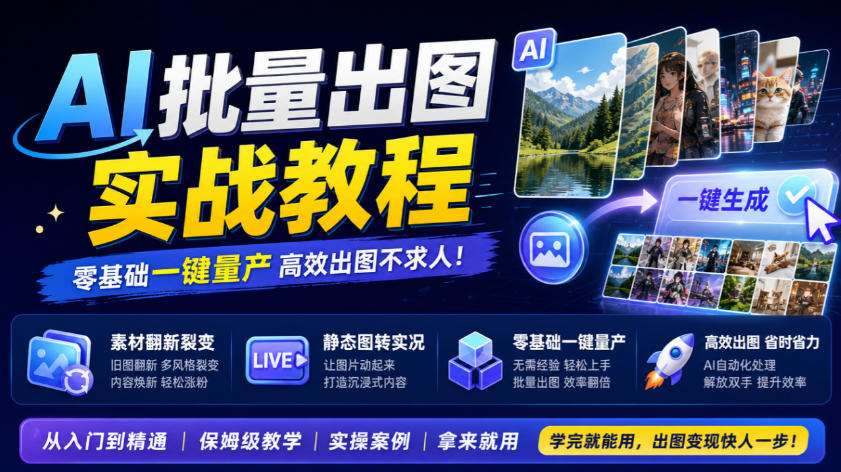 AI批量出图实战教程,素材翻新裂变,静态图转实况,零基础一键量产-网赚副业网