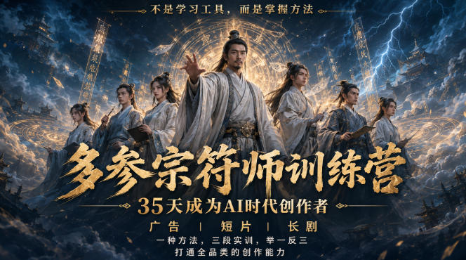 多参宗符师训练营,35天成为AI时代创作者,广告|短片|长剧,一种方法,三段实训,举一反三,打通全品类的创作能力-网赚副业网