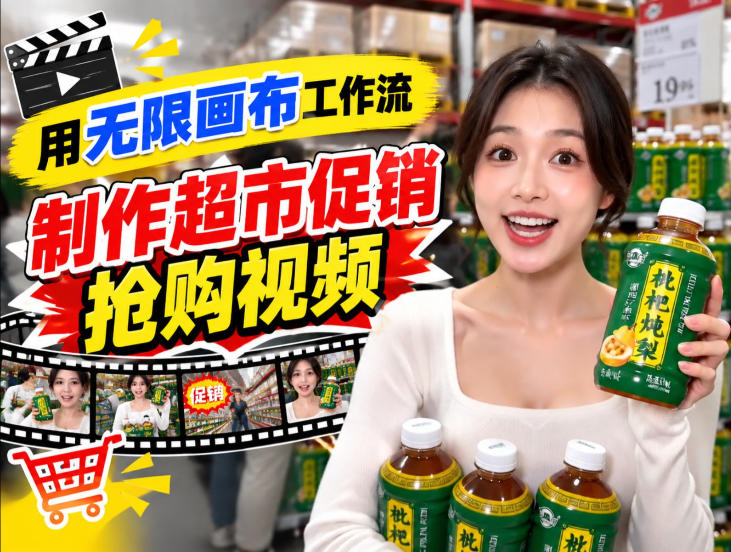 无限画布超市促销抢购视频工作流,一键产出TikTok抖音带货短视频-网赚副业网
