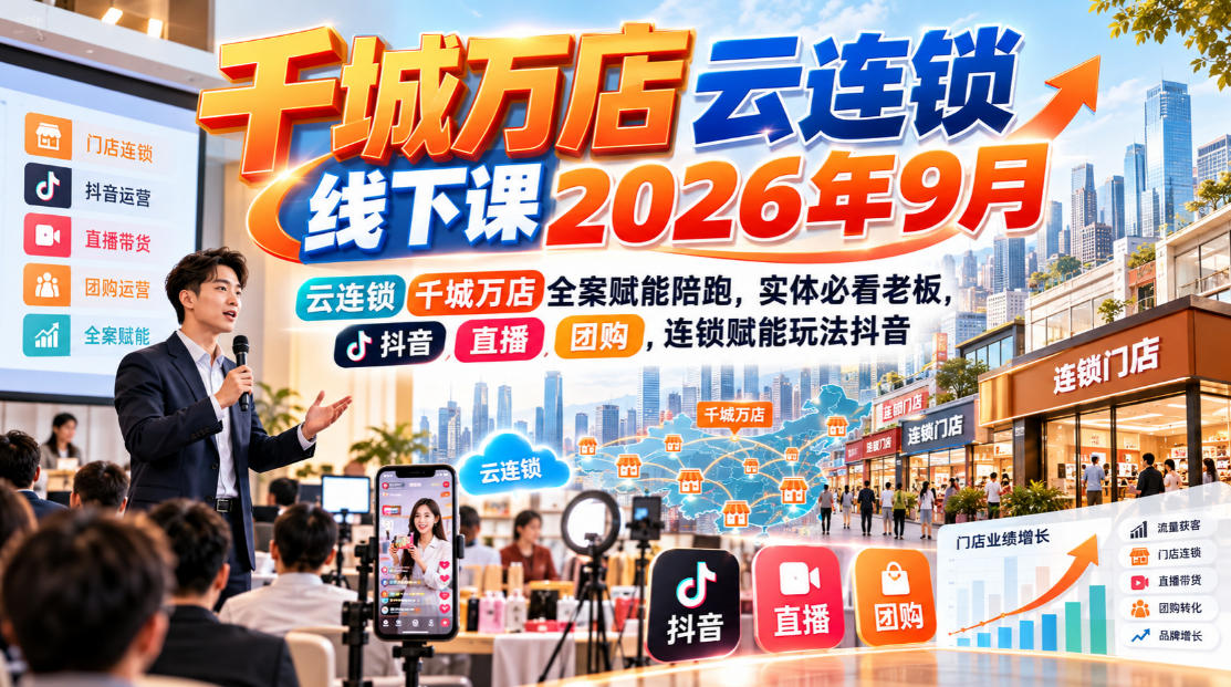 千城万店云连锁线下课2026年9月，云连锁千城万店全案赋能陪跑，实体必看老板，抖音，直播，团购，连锁赋能玩法抖音-网赚副业网