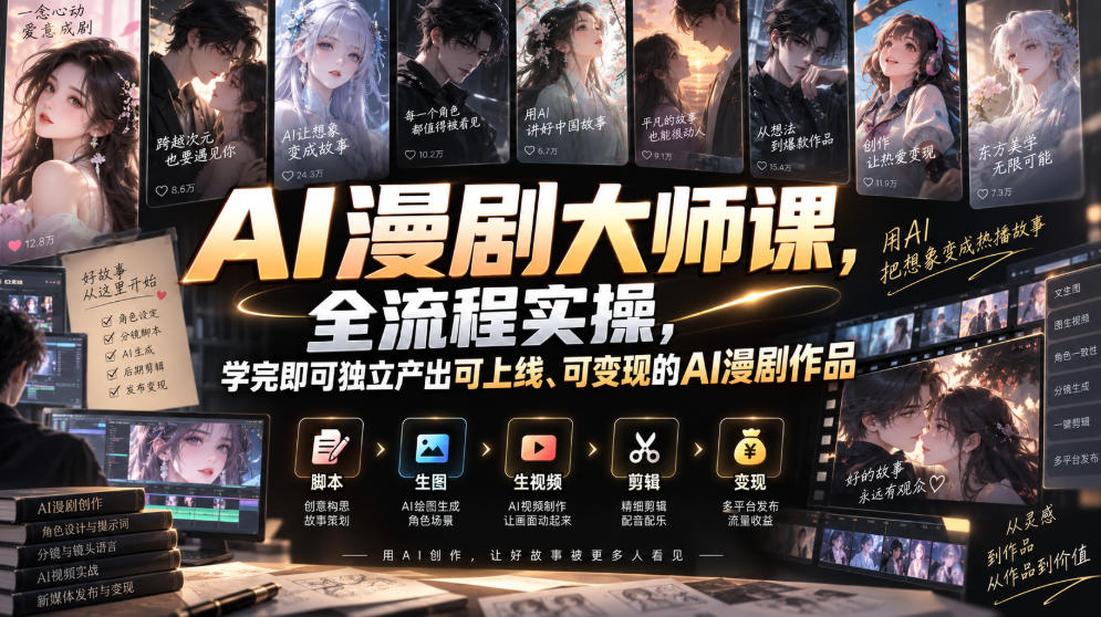 AI漫剧大师课,全流程实操,学完即可独立产出可上线、可变现的AI漫剧作品-网赚副业网