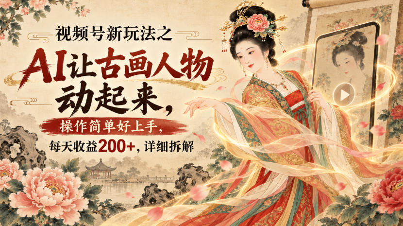 视频号新玩法之AI让古画人物动起来,操作简单好上手,每天收益200+,详细拆解-网赚副业网