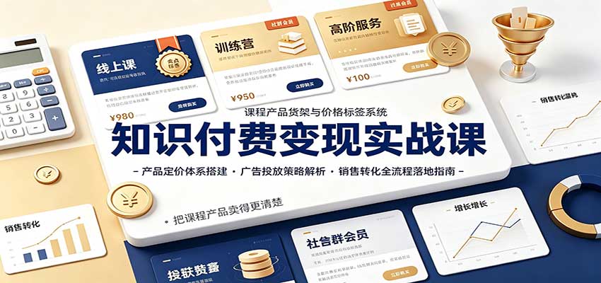 知识付费变现实战课:产品定价体系搭建,广告投放,销售转化全流程落地指南-网赚副业网