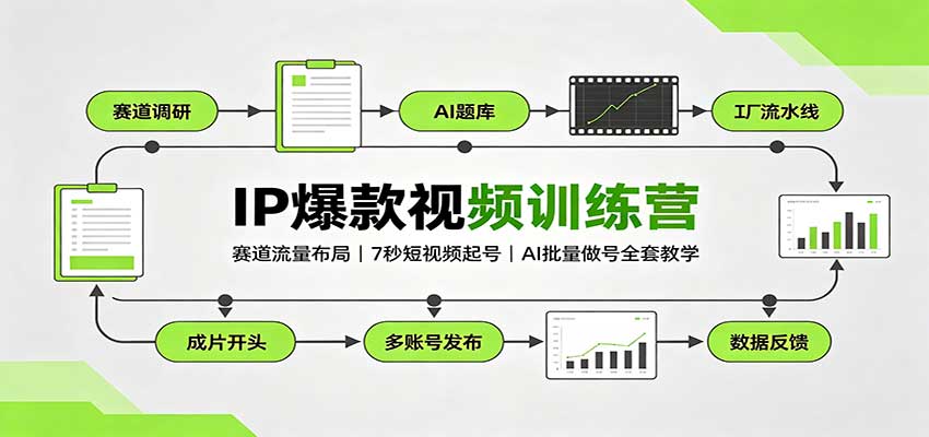 IP爆款视频训练营:赛道流量布局,7秒短视频起号,AI批量做号全套教学-网赚副业网
