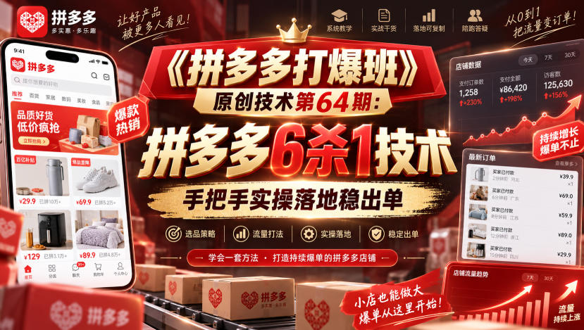 《拼多多打爆班》原创技术第64期:拼多多6杀1技术,手把手实操落地稳出单-网赚副业网