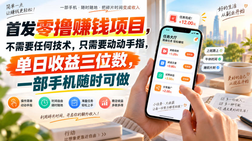首发零撸賺钱项目,不需要任何技术,只需要动动手指,单日收益三位数,一部手机随时可做【揭秘】-网赚副业网