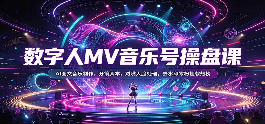 数字人MV音乐号操盘课:AI图文音乐制作,分镜脚本,对嘴人脸处理,去水印零粉挂载热榜-网赚副业网