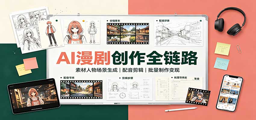 AI漫剧创作全链路:素材人物场景生成,配音剪辑,批量制作变现-网赚副业网