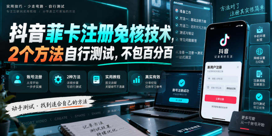 抖音菲卡注册免核技术，2个方法自行测试，不包百分百-网赚副业网