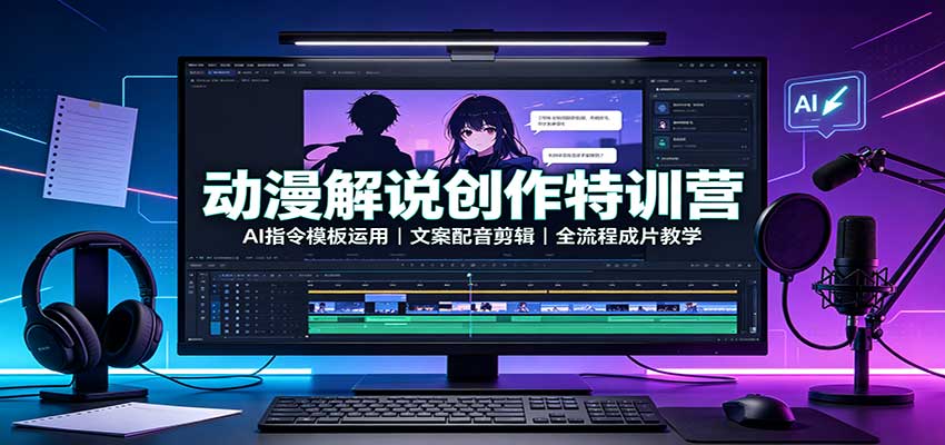 动漫解说创作特训营：AI指令模板运用，文案配音剪辑，全流程成片教学-网赚副业网