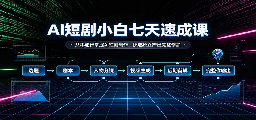 AI短剧小白七天速成课：从零起步掌握AI短剧制作，快速独立产出完整作品-网赚副业网