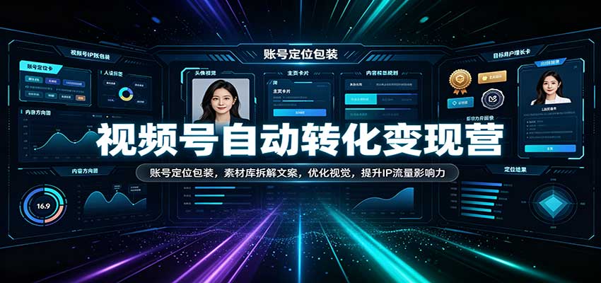 视频号自动转化变现营:账号定位包装,素材库拆解文案,优化视觉,提升IP流量影响力-网赚副业网