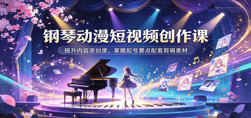 钢琴动漫短视频创作课:提升内容原创度,掌握起号要点配套剪辑素材-网赚副业网