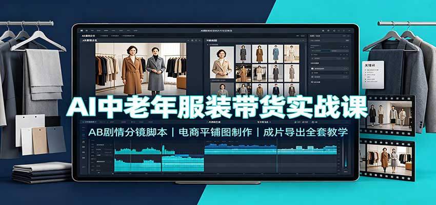 AI中老年服装带货实战课：AB剧情分镜脚本，电商平铺图制作，成片导出全套教学-网赚副业网