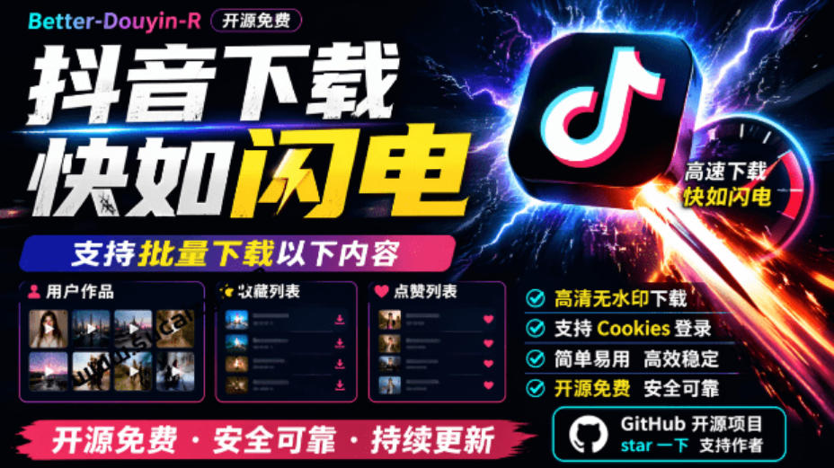 超级好用!抖音视频下载神器,支持批量下载用户作品收藏列表和点赞列表,开源完全免费Better-douyin-R-网赚副业网