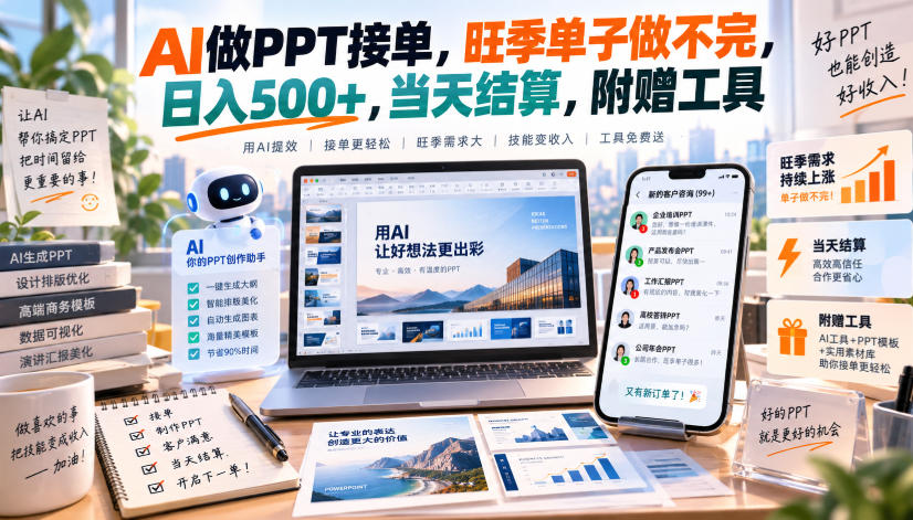 AI做PPT接单,旺季单子做不完,日入500+,当天结算,附赠工具【揭秘】插图 AI做PPT接单,旺季单子做不完,日入500+,当天结算,附赠工具【揭秘】插图