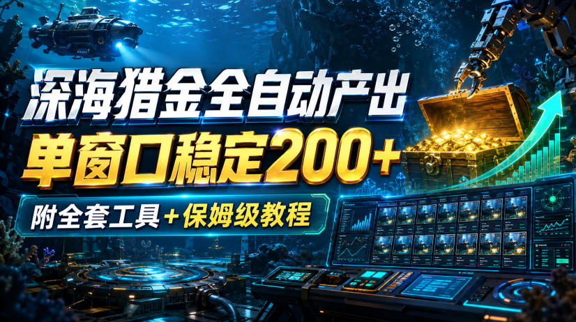 深海猎金全自动产出,单窗口稳定200+,附全套工具+保姆级教程【揭秘】-网赚副业网