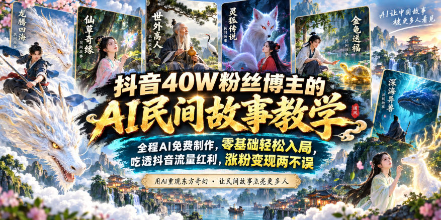 抖音40W粉丝博主的AI民间故事教学，全程AI免费制作，零基础轻松入局，吃透抖音流量红利，涨粉变现两不误-网赚副业网