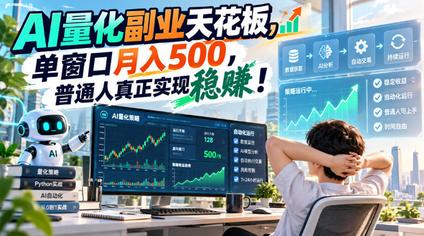 AI量化副业天花板，单窗口月入500，普通人真正实现稳賺！【揭秘】-网赚副业网