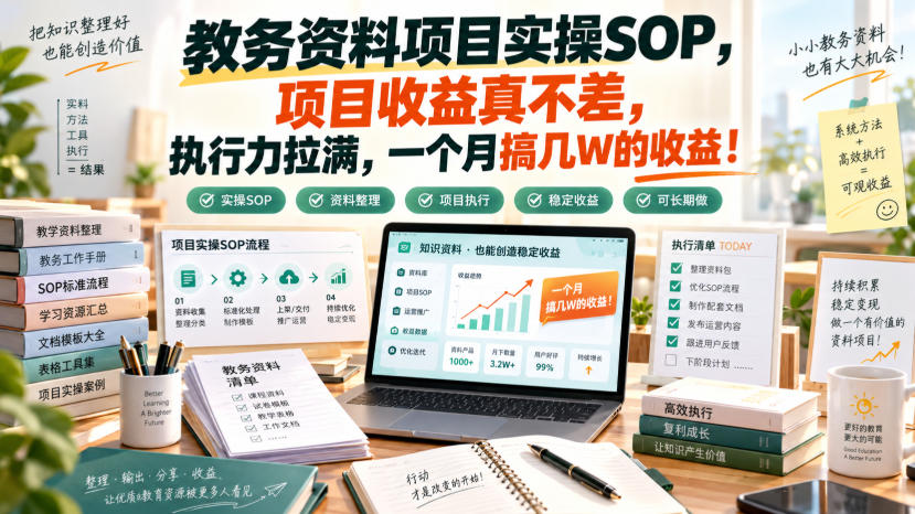 教务资料项目实操SOP,项目收益真不差,执行力拉满,一个月搞几W的收益-网赚副业网