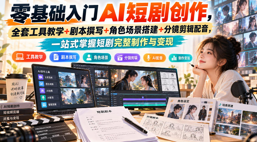 零基础入门AI短剧创作,全套工具教学+剧本撰写+角色场景搭建+分镜剪辑配音,一站式掌握短剧完整制作与变现-网赚副业网