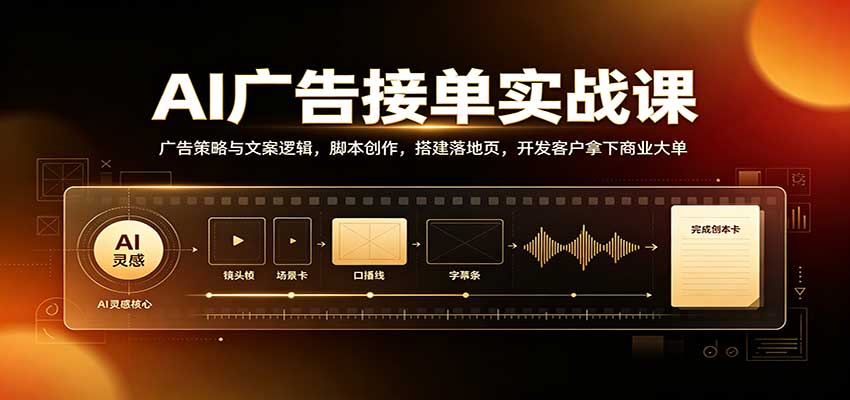 AI广告接单实战：广告策略与文案逻辑，脚本创作，搭建落地页，开发客户拿下商业大单-网赚副业网