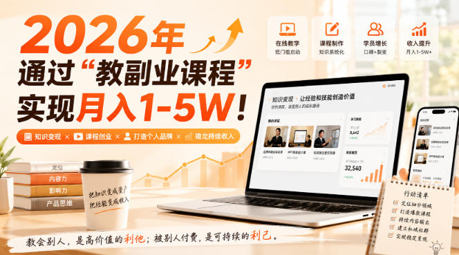 2026年通过“教副业课程”实现月入1-5W！毫无保留的全部教给你-网赚副业网