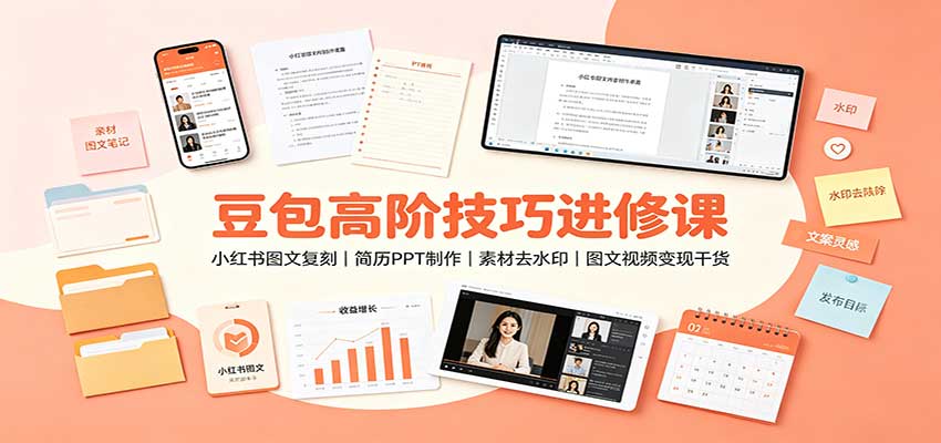 豆包高阶技巧进修课:小红书图文复刻,简历PPT制作,素材去水印,图文视频变现干货-网赚副业网