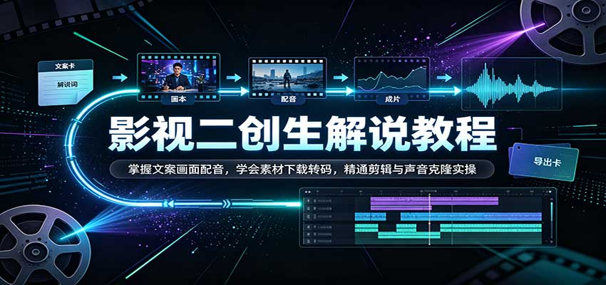影视二创解说教程:掌握文案画面配音,学会素材下载转码,精通剪辑与声音克隆实操-网赚副业网
