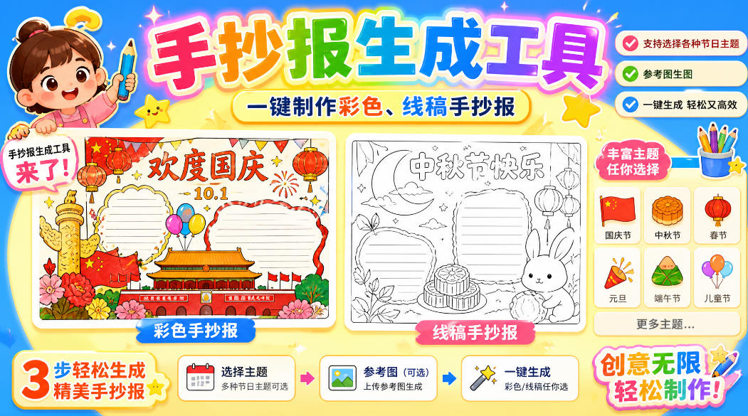 手抄报批量生成工具来了,完全免费,告别豆包生图,高清无水印-网赚副业网