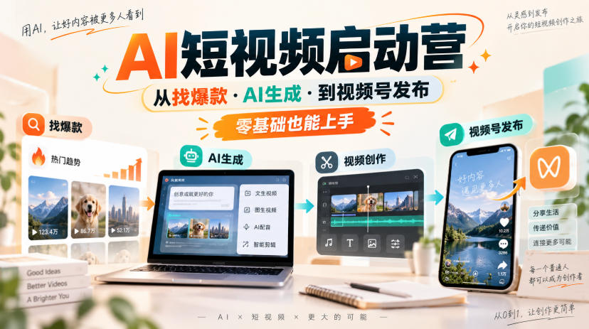 AI短视频启动营，从找爆款·AI生成·到视频号发布，零基础也能上手-网赚副业网