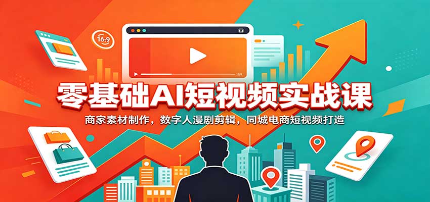 零基础AI短视频实战课:商家素材制作,数字人漫剧剪辑,同城电商短视频打造-网赚副业网