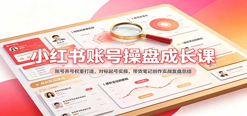 小红书账号操盘成长课:账号养号权重打造,对标起号实操,带货笔记创作实战复盘总结-网赚副业网