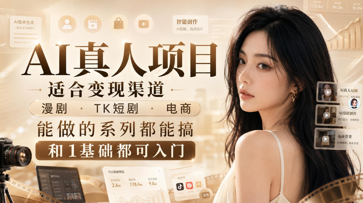 AI真人项目，适合变现渠道，漫剧，TK短剧，电商，能做的系列都能搞，0和1基础都可入门-网赚副业网