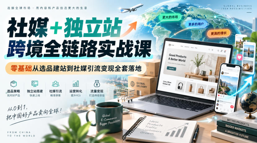 社媒+独立站跨境全链路实战课|零基础从选品建站到社媒引流变现全套落地-网赚副业网