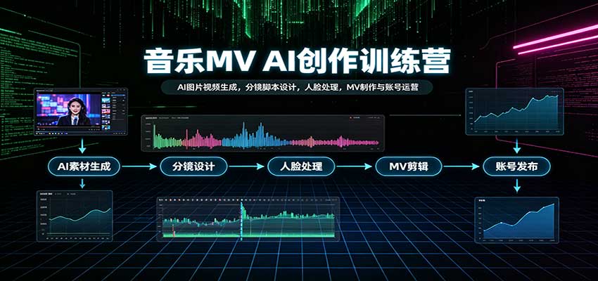 音乐MV AI创作训练营:AI图片视频生成,分镜脚本设计,人脸处理,MV制作与账号运营-网赚副业网
