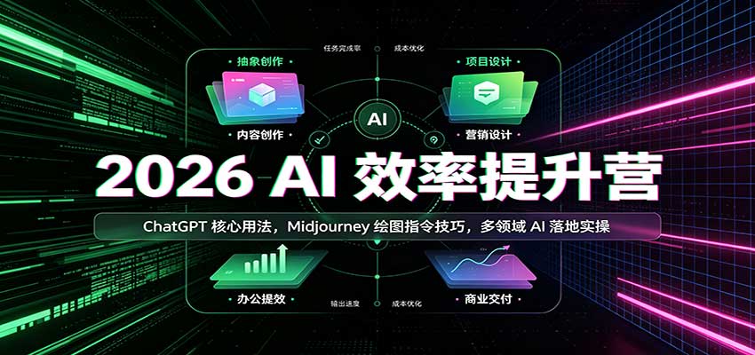 2026 AI效率提升营:ChatGPT核心用法,Midjourney绘图指令技巧,多领域AI落地实操-网赚副业网