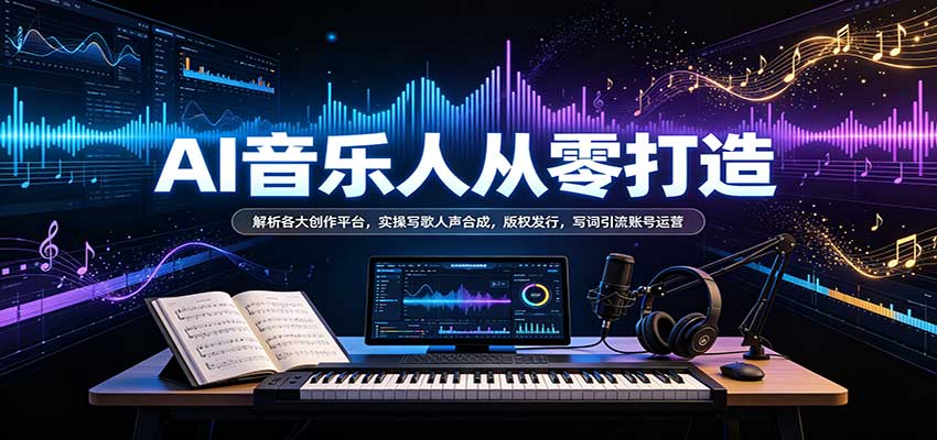 AI音乐人从零打造:解析各大创作平台,实操写歌人声合成,版权发行,写词引流账号运营-网赚副业网