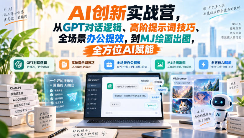 AI创新实战营,从GPT对话逻辑、高阶提示词技巧、全场景办公提效,到MJ绘画出图,全方位AI赋能-网赚副业网