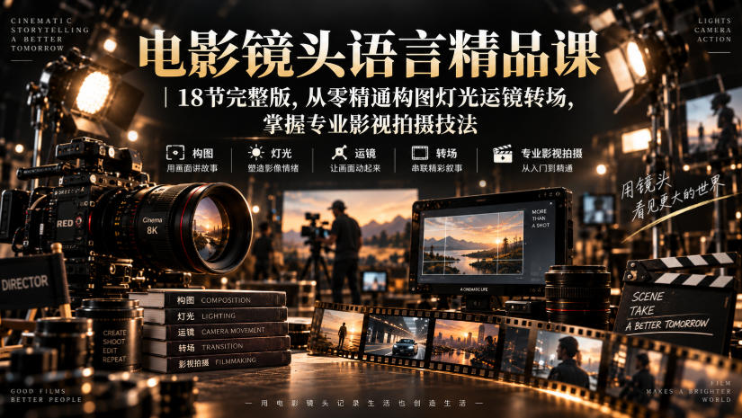 电影镜头语言精品课|18节完整版,从零精通构图灯光运镜转场,掌握专业影视拍摄技法插图 电影镜头语言精品课|18节完整版,从零精通构图灯光运镜转场,掌握专业影视拍摄技法插图