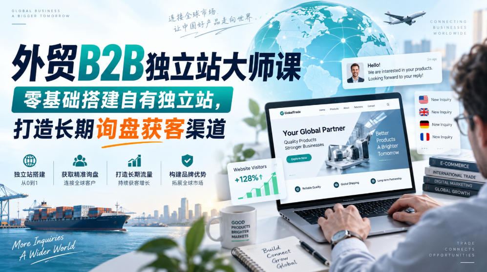 外贸B2B独立站大师课，零基础搭建自有独立站，打造长期询盘获客渠道-网赚副业网
