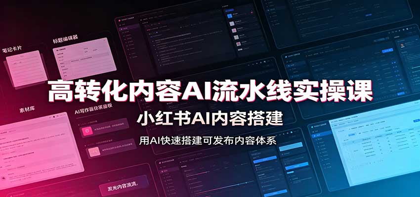 高转化内容AI流水线实操课:小红书AI内容搭建,Skill工具配置,转化内容生产-网赚副业网