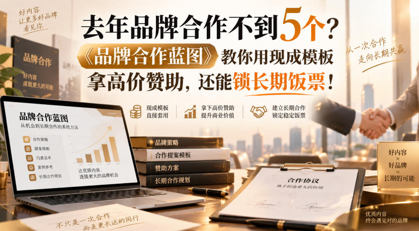 去年品牌合作不到5个？《品牌合作蓝图》教你用现成模板拿高价赞助，还能锁长期饭票！【原创双语字幕】-网赚副业网