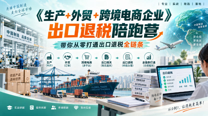 《生产+外贸+跨境电商企业》出口退税陪跑营,带你从零打通出口退税全链条-网赚副业网