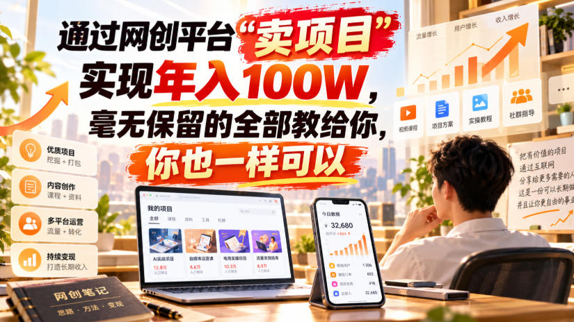 通过网创平台“卖项目”实现年入100W,毫无保留的全部教给你,你也一样可以!【揭秘】-网赚副业网