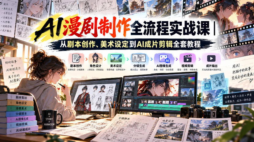 AI漫剧制作全流程实战课｜从剧本创作、美术设定到AI成片剪辑全套教程​-网赚副业网