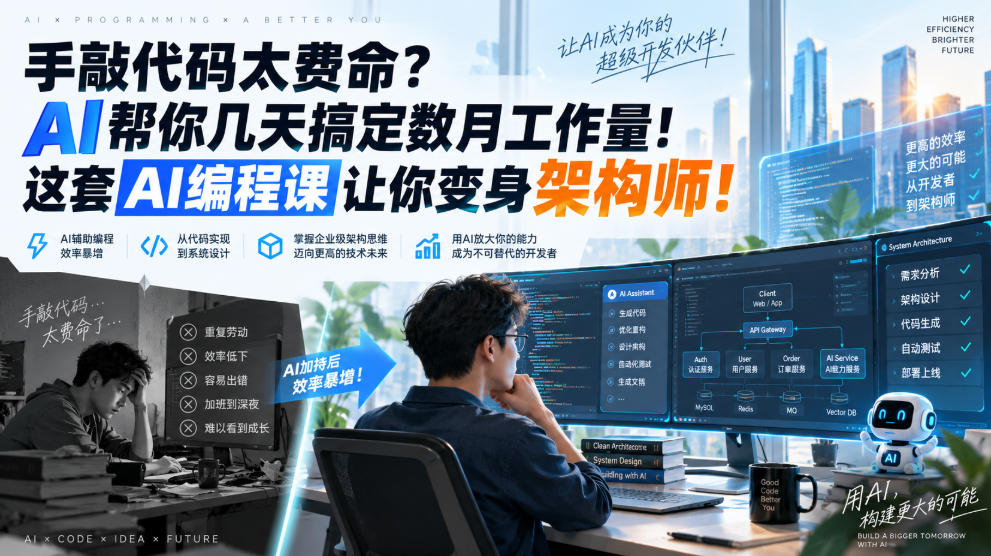 手敲代码太费命?AI帮你几天搞定数月工作量!这套AI编程课让你变身架构师!【原创双语字幕】-网赚副业网