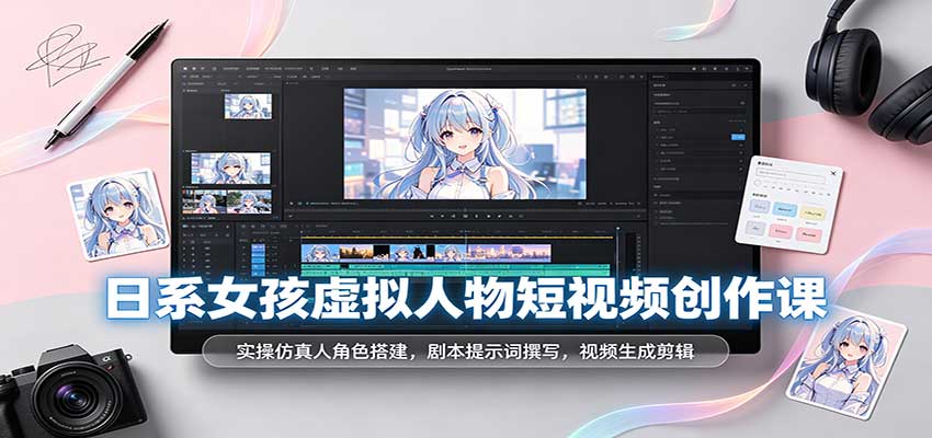 日系女孩虚拟人物短视频创作课:实操仿真人角色搭建,剧本提示词撰写,视频生成剪辑-网赚副业网