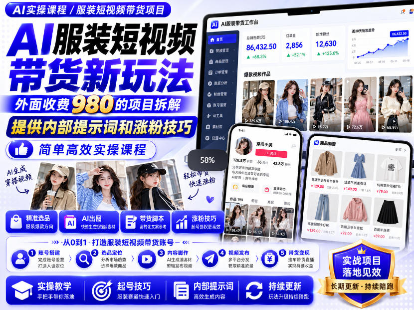 外面收费980AI快手带货系统课程,内部课程首次外放,操作简单高效,一分钟一条爆款视频-网赚副业网